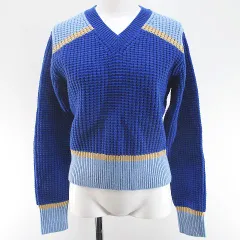 ユニクロ UNIQLO マルニ MARNI コラボ 長袖 ポップコーン ニット セーター M 青系 ブルー Vネック リブ