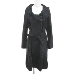 ユキトリイ YUKI TORII ロングコート 薄手 38 黒系 ブラック 日本製 ポケット 紐 総柄