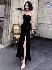 新品 未使用 レディース ウェディングドレス フォーマルドレス パーティードレス 大人気  ペプラムドレス　シックブラック　ベアトップ　パーティー用