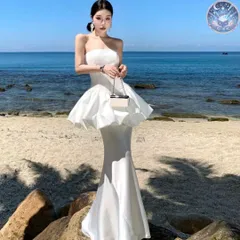 新品 未使用 レディース ウェディングドレス フォーマルドレス パーティードレス 個性派ペプラムバルーンドレス 高級感サテン生地パーティー映え