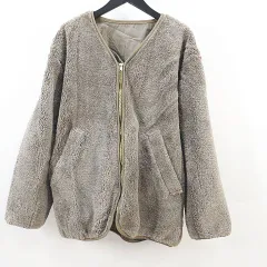 ポライト産業株式会社 長袖 ボアジャケット L 茶系ブラウン ノーカラー ジップアップ Vネック