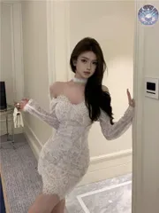 新品 未使用 レディース ウェディングドレス フォーマルドレス パーティードレス セクシーでエレガント 総レースオフショルミニドレス タイトフィット