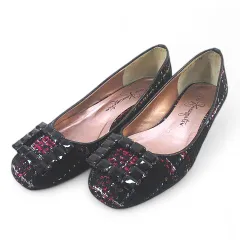 銀座かねまつ GINZA Kanematsu パンプス ブラックビジュースクエア ローヒール 22.5㎝ ブラック 黒系 ツイード 日本製 