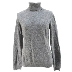 ユニクロ UNIQLO 長袖 カシミヤ ニット セーター L 灰系 グレー ミックス タートルネック リブ