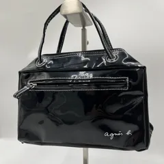 アニエスベー ハンドバッグ エナメル ブラック ロゴ アクセサリーポーチ