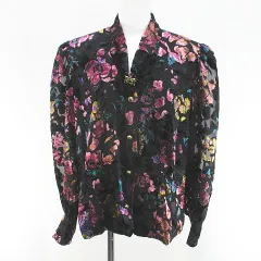 Laube du NONA 長袖 シャツ ブラウス ベロア ベルベット 13 黒系 ブラック シースルー 透け感 肩パット 総柄 タグ付