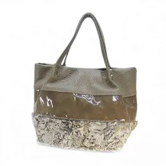 LANZETTI ランゼッティ トートバッグ コンビ グレージュ レザー ファー イタリア製