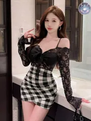 新品 未使用 レディース ウェディングドレス フォーマルドレス パーティードレス レースチェックミニドレス タイト切替ワンピ女性らしさ魅力的