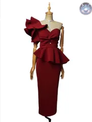 新品 未使用 レディース ウェディングドレス フォーマルドレス パーティードレス シンプル大人フェミニン ワンショルダーフリルペプラム　セットアップ