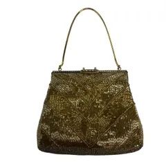 【美品】 和装バッグ 優品 ビーズバッグ フォーマル 幾何学模様 金色 ビーズ 和装小物  【中古】