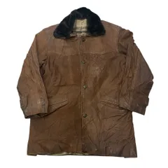 vintage レザージャケット ブラウン ミドル丈 裏地チェック 襟ボア No.S103