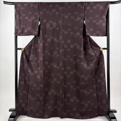 【美品】 小紋 身丈167.5cm 裄丈66.5cm M 単衣 幾何学模様 焦茶色 正絹 秀品 【中古】