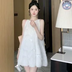 新品 未使用 レディース ウェディングドレス フォーマルドレス パーティードレス フワフワシャギーと小さなリボンがポイント パーティードレス　ミニ　フェミニン