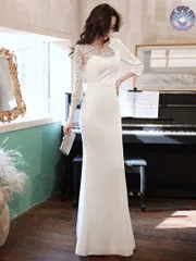 新品 未使用 レディース ウェディングドレス フォーマルドレス パーティードレス シンプルエレガント  ロング丈 パーティーシーン 優美なサテン生地と刺繍デザイン