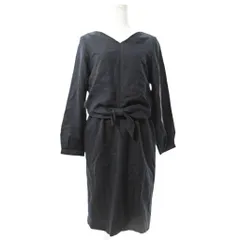 インデックス INDEX タグ付き 近年 リボン ワンピース 長袖 膝丈 S 紺 ネイビー 0819