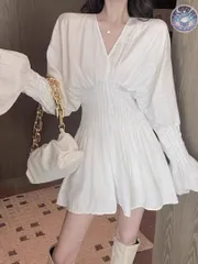 新品 未使用 レディース ウェディングドレス フォーマルドレス パーティードレス 春のお出かけにぴったり  ミニ丈ウエストギャザーシャツワンピース 