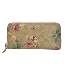 COACH(コーチ) 長財布 シグネチャー柄 F73345 カーキ×ピンク×マルチ レザー