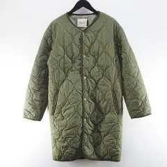フリークスストア FREAKS STORE 183-3509 サーモライト キルティング ジャケット コート ロング丈 F 緑系 カーキ 中綿 パイピング スナップボタン 裏地