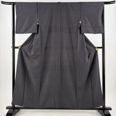 【美品】 小紋 身丈157.5cm 裄丈63cm S 袷 麻の葉 墨色 正絹 秀品 【中古】