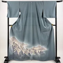 色留袖 身丈167cm 裄丈67.5cm L 単衣 木漏れ日 シルエット 灰緑 正絹 秀品 一つ紋 【中古】