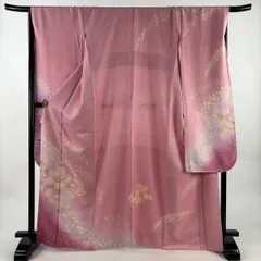 【美品】 振袖 身丈167cm 裄丈69cm L 袷 草花 流水 金彩 ぼかし ピンク 正絹 秀品 【中古】