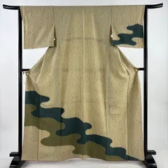 【美品】 付下げ 身丈164.5cm 裄丈64cm M 袷 霞 幾何学模様 絞り ベージュ 正絹 秀品 【中古】