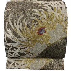 【美品】 袋帯 秀品 菊 金銀糸 箔 金色 六通 正絹 【中古】