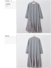 ハイクオリティ特価 バイカラー フリル ロング丈ワンピース