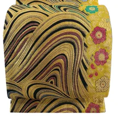 【美品】 袋帯 秀品 振袖向き 桜 幾何学 金糸 箔 金色 六通 正絹 【中古】