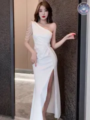 新品 未使用 レディース ウェディングドレス フォーマルドレス パーティードレス キャバドレス  ショルダーストラップ付き 大胆スリット入りロングドレス