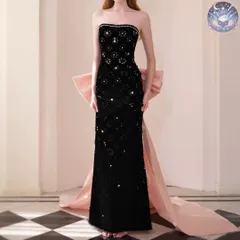 新品 未使用 レディース ウェディングドレス フォーマルドレス パーティードレス 花柄がオシャレなバイカラーのリボン付きベア イブニングドレス