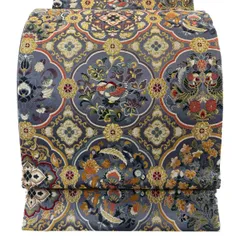 【美品】 袋帯 秀品 花鳥 華文 金糸 刺繍 灰紫 六通 正絹 【中古】