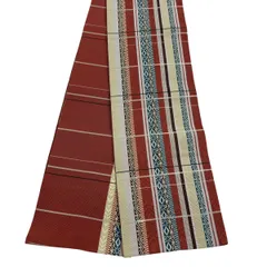 半幅帯 秀品 縞 幾何学模様 茜色 正絹 【中古】
