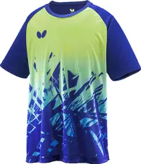 バタフライ Butterfly 卓球 エクステラ・Tシャツ 男女兼用 トップス 半袖 EXTERA 吸水速乾 伸縮 練習 トレーニング ウォームアップ 移動 合宿 チーム 部活 メンズ レディース  46430 410 ネイビー×グリーン