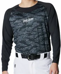 アンダーアーマー UNDER ARMOUR 野球&ソフトボール UAヒートギア コンフォート フィッティド カモ ロングスリーブ クルーネック シャツ メンズ 長袖 吸汗速乾 アンダーウェア 通気性  6001309 001 BLACK/WHITE
