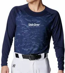 アンダーアーマー UNDER ARMOUR 野球&ソフトボール UAヒートギア コンフォート フィッティド カモ ロングスリーブ クルーネック シャツ メンズ 長袖 吸汗速乾 アンダーウェア 通気性  6001309 410 MIDNIGHTNAVY/WHI