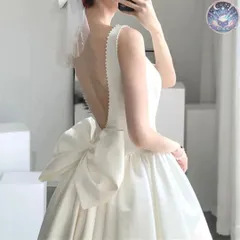 新品 未使用 レディース ウェディングドレス フォーマルドレス パーティードレス パールが可愛い リボン付き ミモレ丈 ワンピース ホワイト