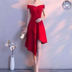 新品 未使用 レディース ウェディングドレス フォーマルドレス パーティードレス 左右アシンメトリーのシンプルオシャレなオフショル ドレス