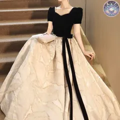 新品 未使用 レディース ウェディングドレス フォーマルドレス パーティードレス リーフ柄のスカートがオシャレなウエストリボンの半袖 ドレス