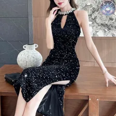 新品 未使用 レディース ウェディングドレス フォーマルドレス パーティードレス スパンコールにビジューが美しい ホルターネックの膝下丈ドレス