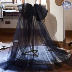 新品 未使用 レディース ウェディングドレス フォーマルドレス パーティードレス ソフトチュールのトレーン付き 大き目リボン ブラック