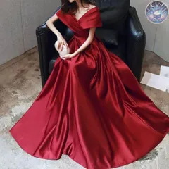 新品 未使用 レディース ウェディングドレス フォーマルドレス パーティードレス シンプルオシャレなオフショルダーのイブニングドレス レッド