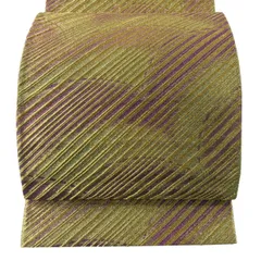 【美品】 袋帯 秀品 斜縞 幾何学 金糸 箔 金色 六通 正絹 【中古】