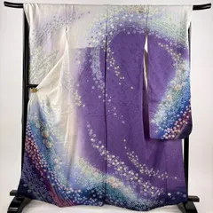 振袖 身丈166cm 裄丈68cm L 袷 辻が花 桜 銀通し 金彩 クリーム 正絹 逸品 【中古】