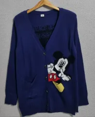 S (55) ディズニー ダークブルー ミッキーマウス ニット カーディガン