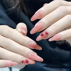 [NEURAD]ネイルチップ 赤30枚入付け爪 ロング バラグラデーション ぼかし染め人気 和風 かわいい シンプル おしゃれ 成人式 入学式 卒業式 結婚式