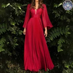 新品 未使用 レディース ウェディングドレス フォーマルドレス パーティードレス プリーツの美しい シンプルオシャレな長袖 ロングドレス