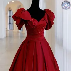 新品 未使用 レディース ウェディングドレス フォーマルドレス パーティードレス フリルがゴージャスなパール付き オフショル イブニングドレス