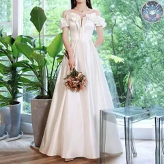 新品 未使用 レディース ウェディングドレス フォーマルドレス パーティードレス フリルが可愛い オフショルダーのロングドレス