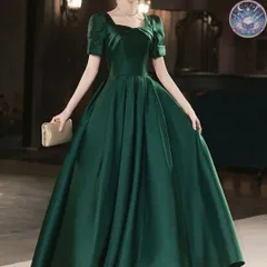 新品 未使用 レディース ウェディングドレス フォーマルドレス パーティードレス グリーンが美しい シンプルな半袖 イブニングドレス